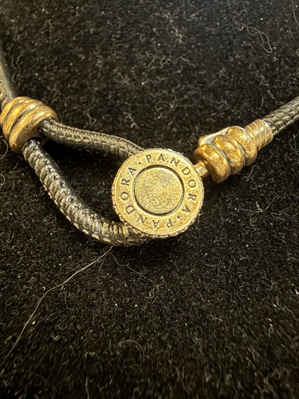 Pandora Black Leather Bracelet with Gold-Tone Accents